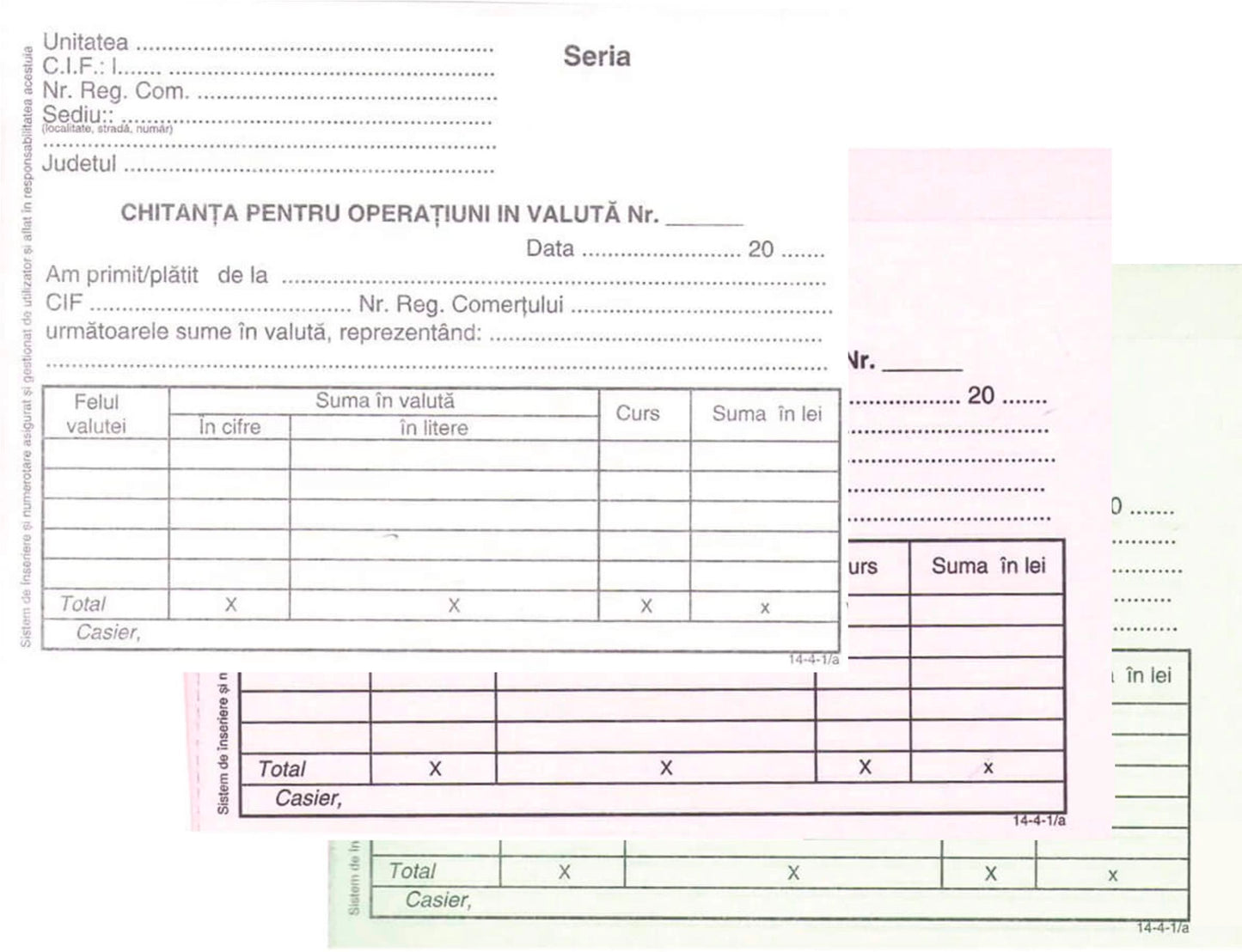 Chitantier operatiuni valuta 3 exemplare