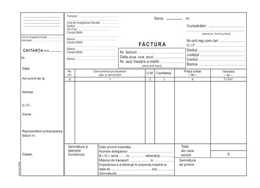 Facturier A5 cu chitanta atașată