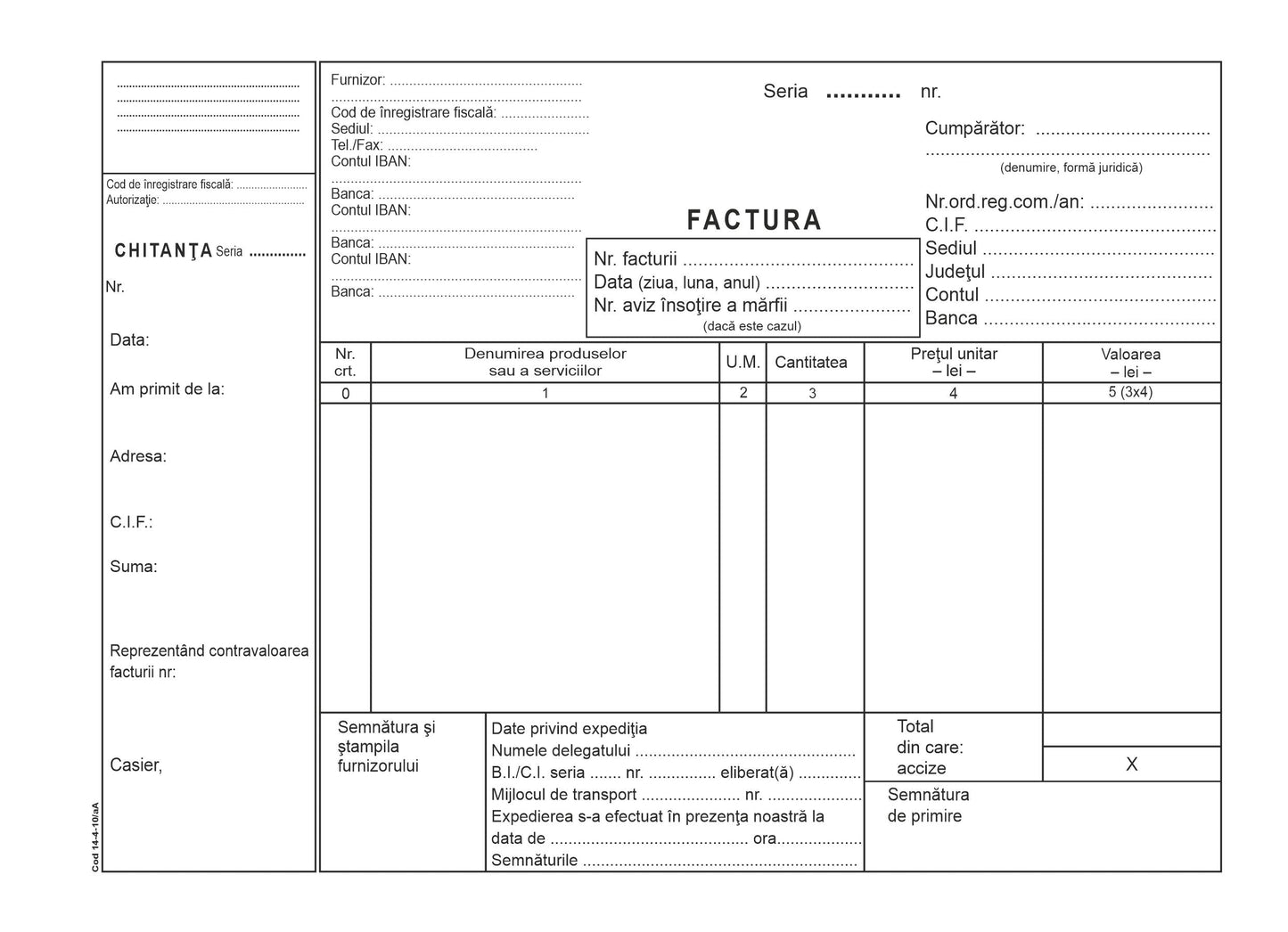 Facturier A5 cu chitanta atașată, personalizat