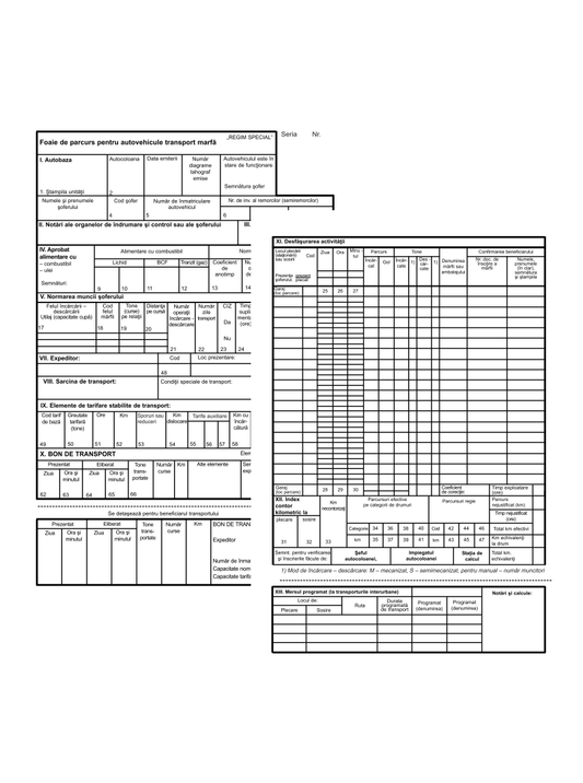FOAIE DE PARCURS MARFĂ TRANSPORT NAȚIONAL
