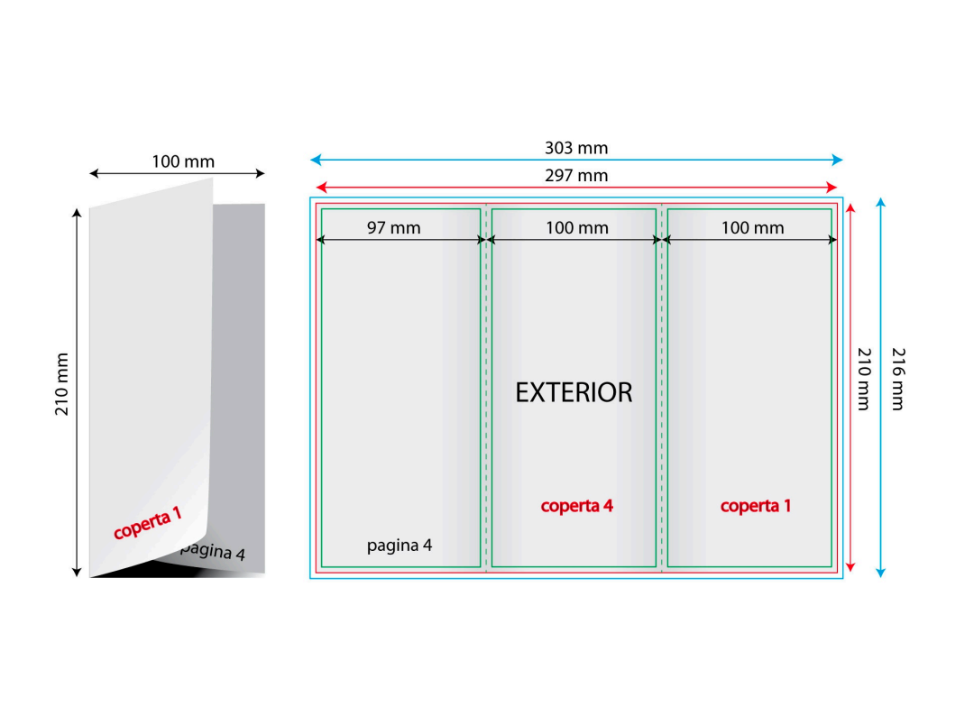 Pliante 1/3 A4 trifold (format închis) - deschis A4 / pliere in "C"